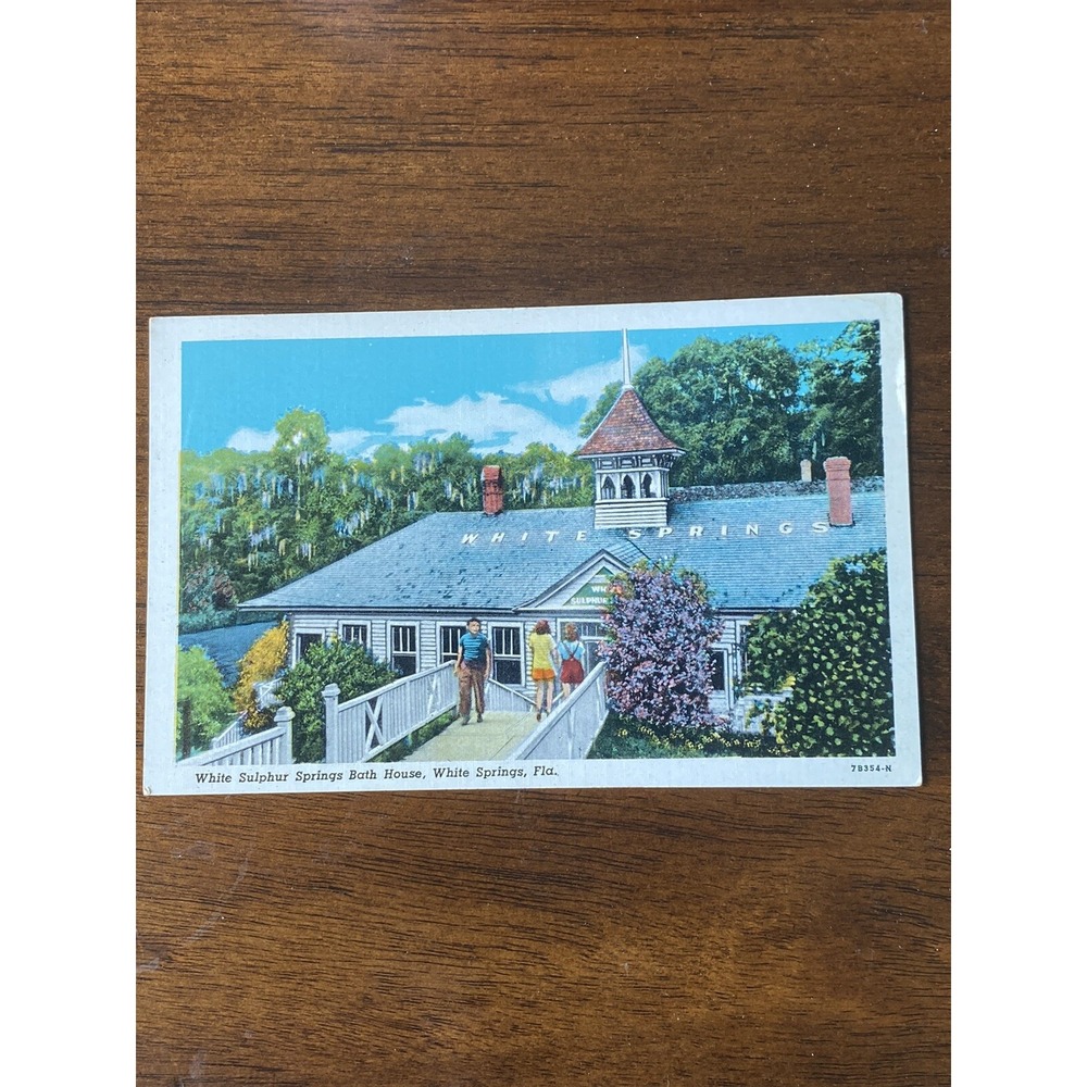Vintage Postcard White Sulphur‎ Springs Bathhouse White Springs FL Florida c1940